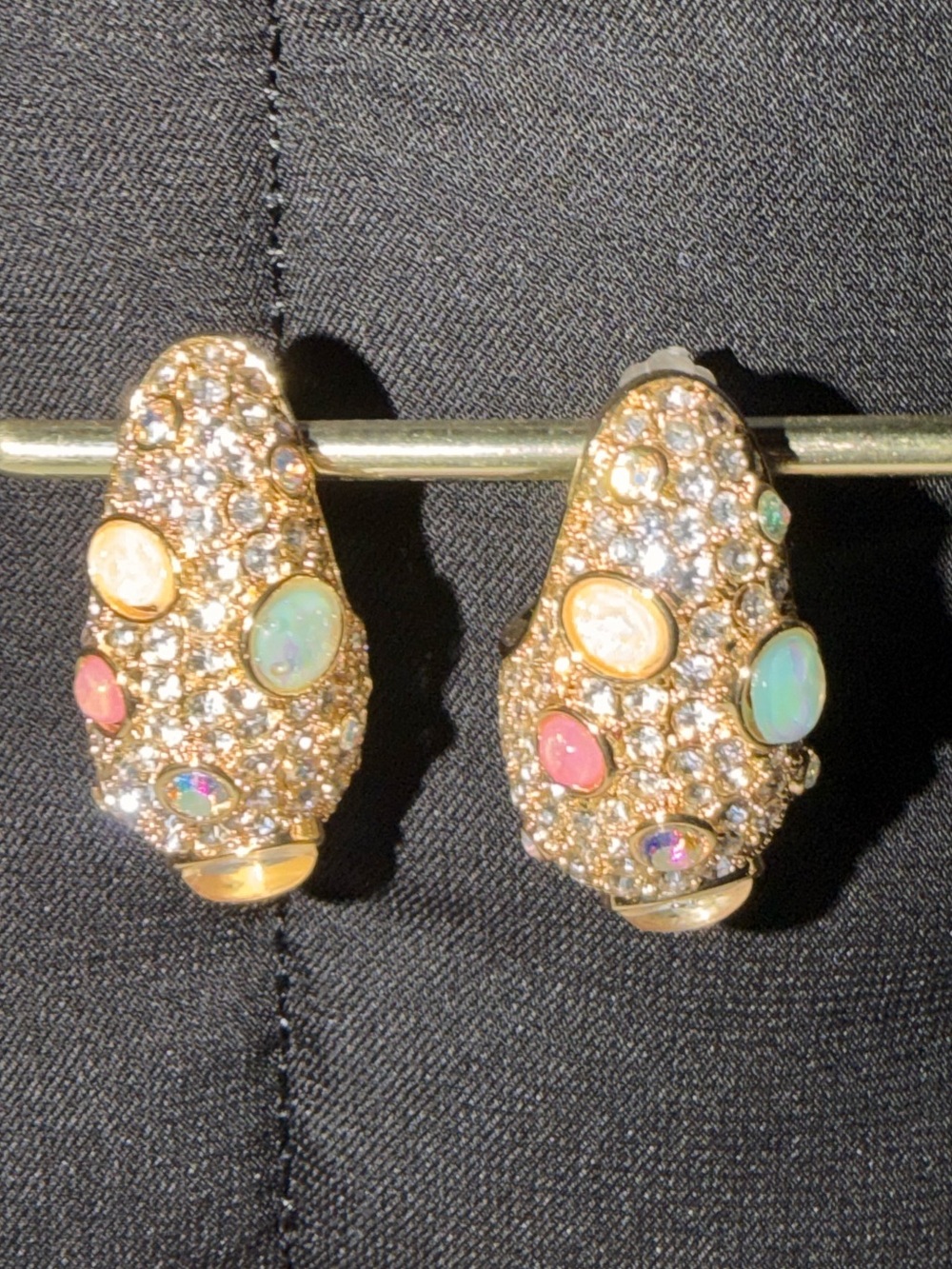 NWOT Kurt Geiger Gold Crystal and Opal Accent Curved Statement Earrings